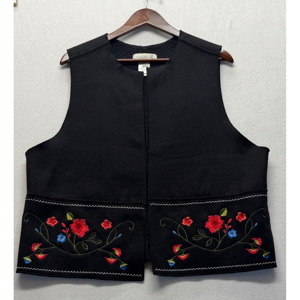 Vintage Y2K Susan Bristol Floral Embroidered Vest Folk Boho Cottagecore